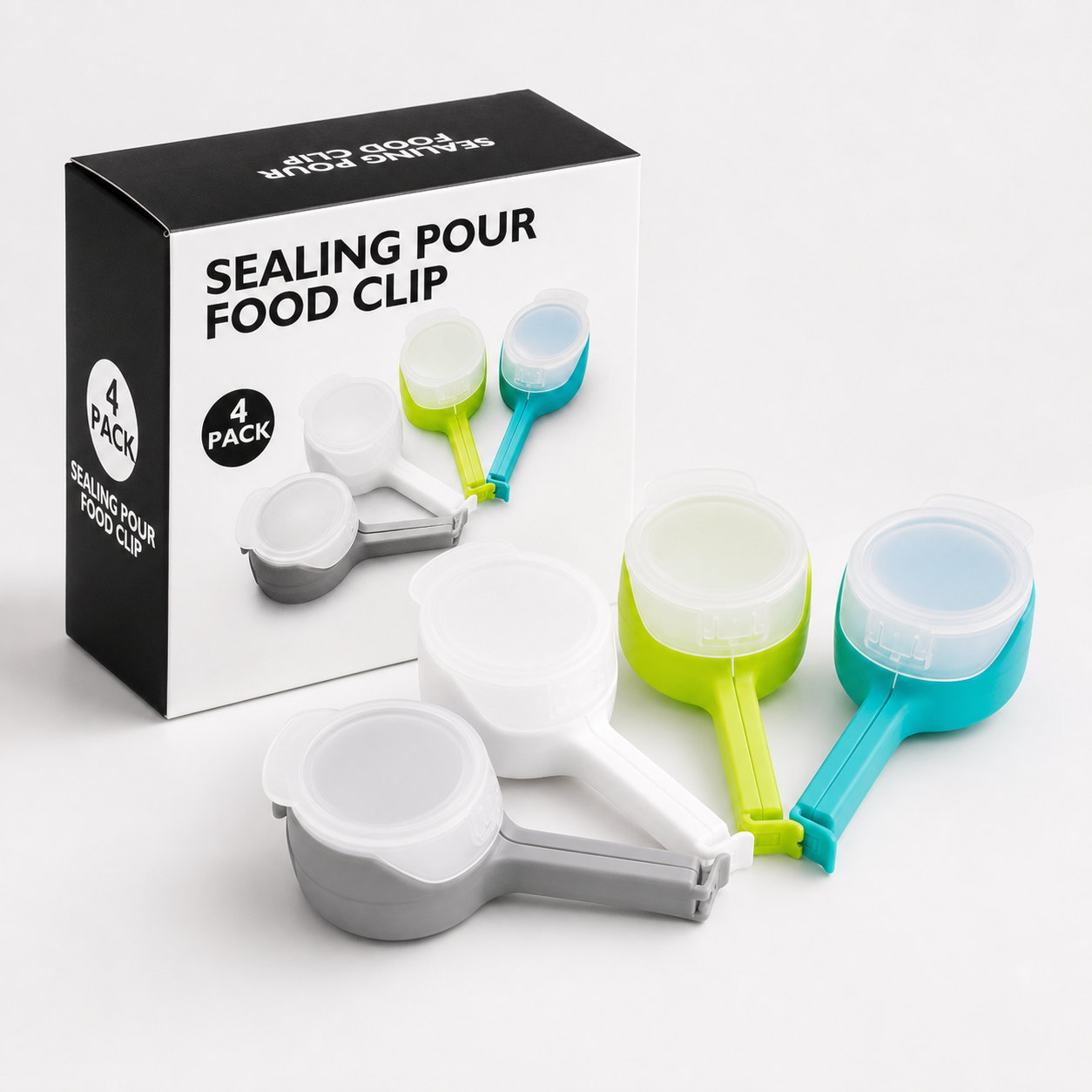 4-Pack Airtight Food Bag Sealing Clips With Pour Spout
