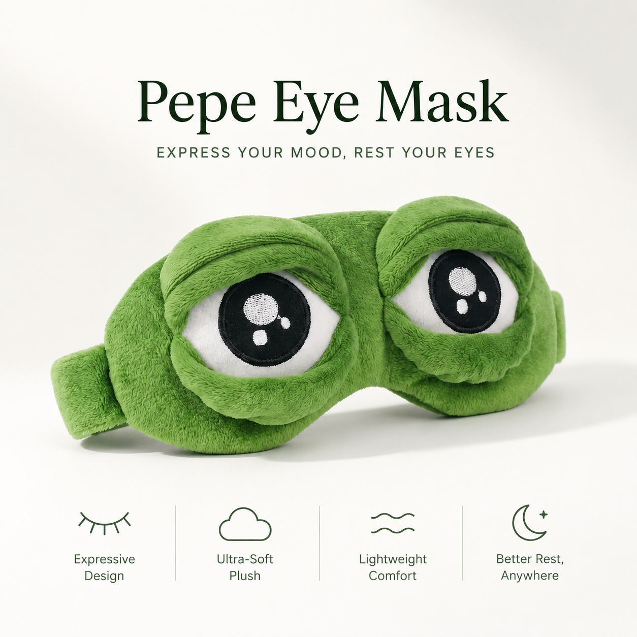 PadPepe Mood Eye Mask – Ultra-Soft Plush Sleep Mask for Travel, Office Naps & Deep Sleep