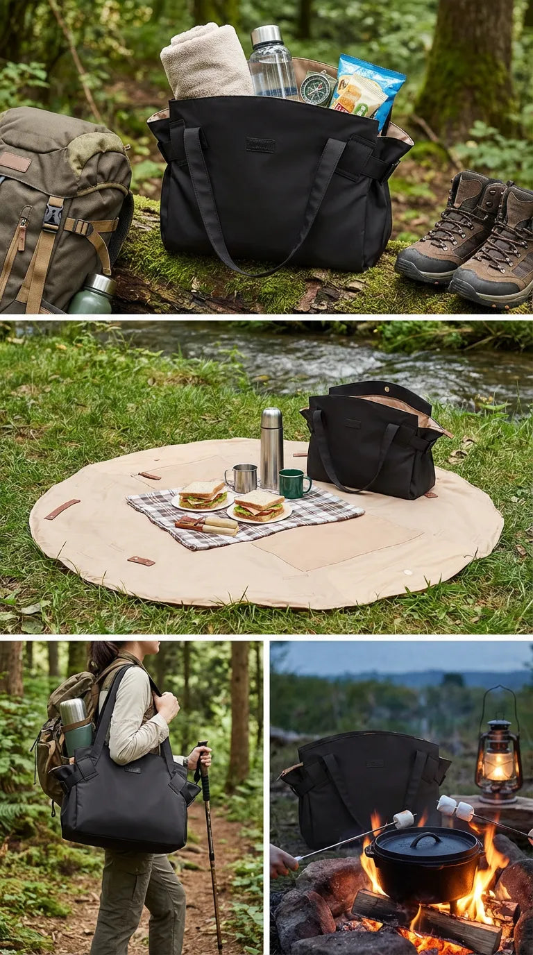 2-in-1 Waterproof Camping Tote Bag & Picnic Blanket Waterproof Market & Camping Bag | Foldable Multi-Purpose Tote Travel, Picnic & Shopping All-in-One Waterproof Tote Bag